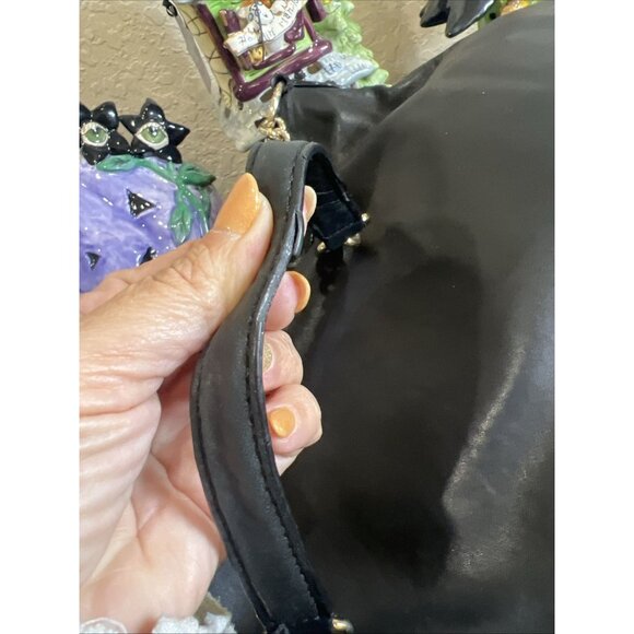 Vintage DKNY Black Leather Hobo Bag Soft Gold Handbag Y2K Purse Shoulder Bag - Picture 10 of 16